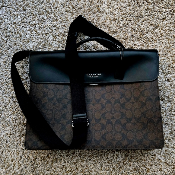 Coach Brief Deep Brown Signature Coated Canvas with Smooth Calf Skin Leather - Picture 2 of 5